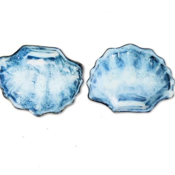 Set of 2 - Ceramic Scallop Canape Dishes - Appetizer Plates - Dessert Bowls - Picture 3 of 7